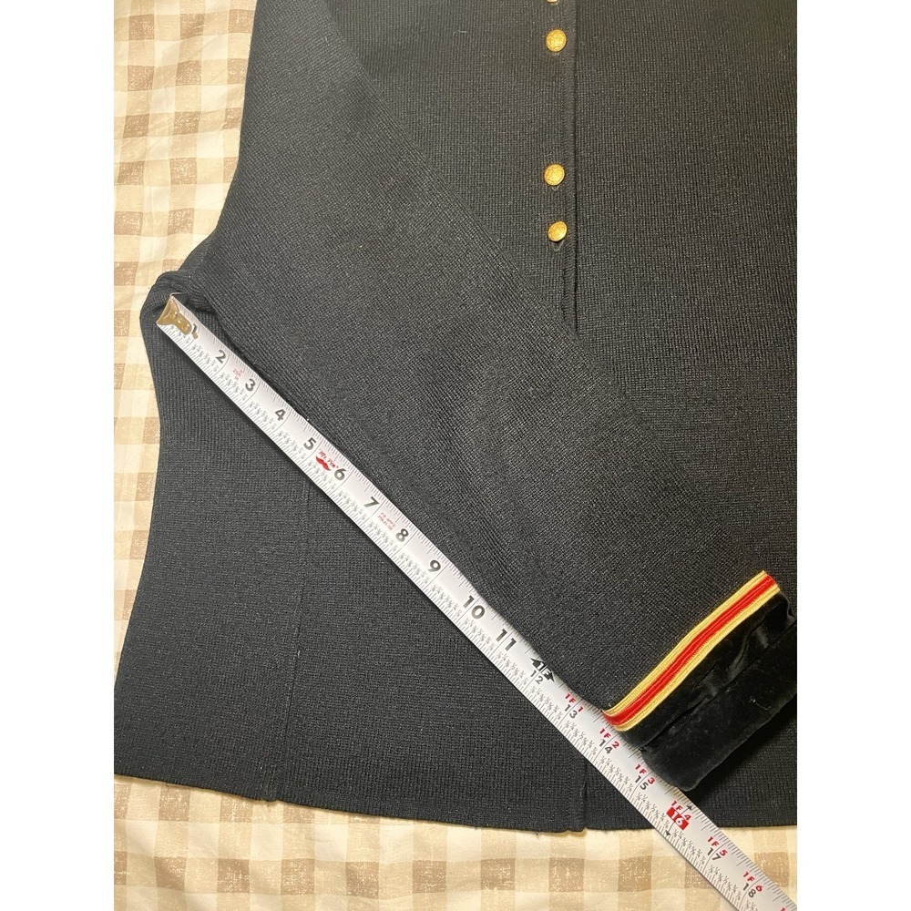 VTG Military Chic Black Cardigan Gold Buttons Mandarin Style Collar Sportswear - Picture 4 of 8